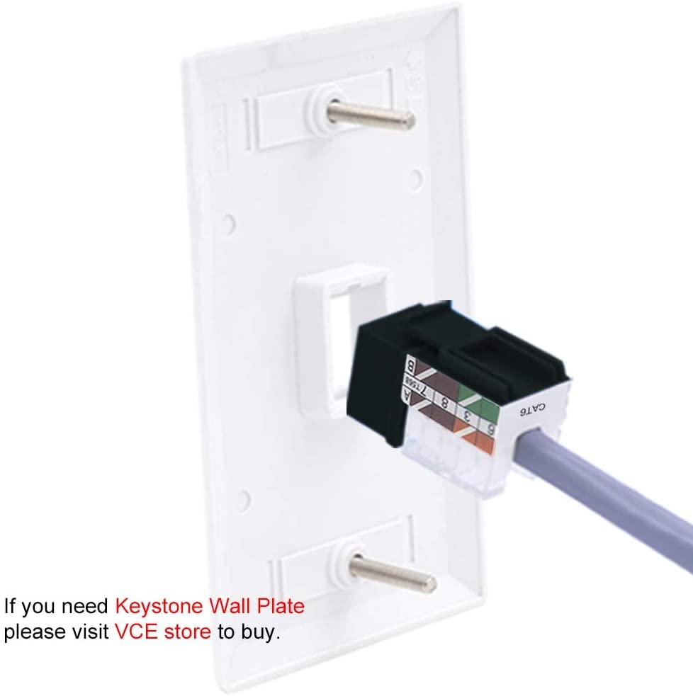Vcelink Cat6 Rj45 Keystone Jack Ul Listed 10 Pack, Slim Profile Ethernet Cat5E Cat5 Punch Down Jacks, Utp, 90 Degree (Black)