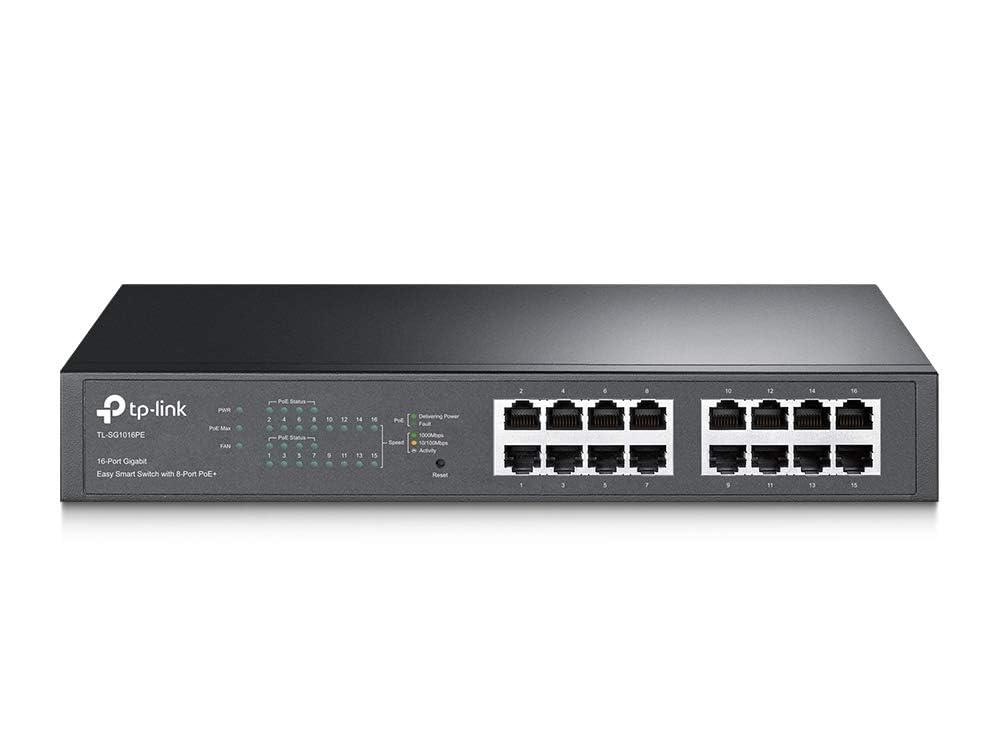 TP-Link TL-SG1016PE | 16 Port Gigabit PoE Switch | Easy Smart Managed | 8 PoE+ Ports @150W | Plug & Play | Sturdy Metal w/ Shiel