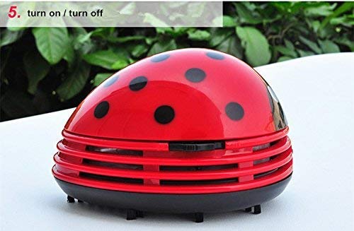 Aimeio Cute Portable Beetle Ladybug Mini Handheld Cordless Tabletop Crumb Sweeper Desktop Keyboard Dust Vacuum Cleaner,Battery O