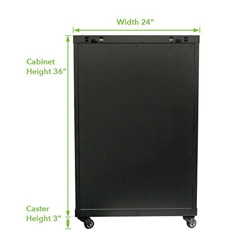 Navepoint 18U Server Cabinet Wall Mount Rack Enclosure With Caster Wheels, Includes 2 Fans, Locking Glass Door, Removable Side P