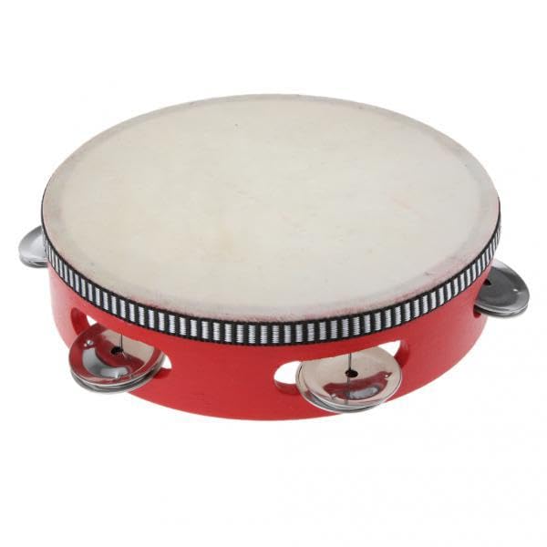 SHOPORA Tambourine Beat Hand Drum Round Rings Sheepskin Percussion Kids Toy Gift Red | Percussion | Hand Percussion | Tambourine