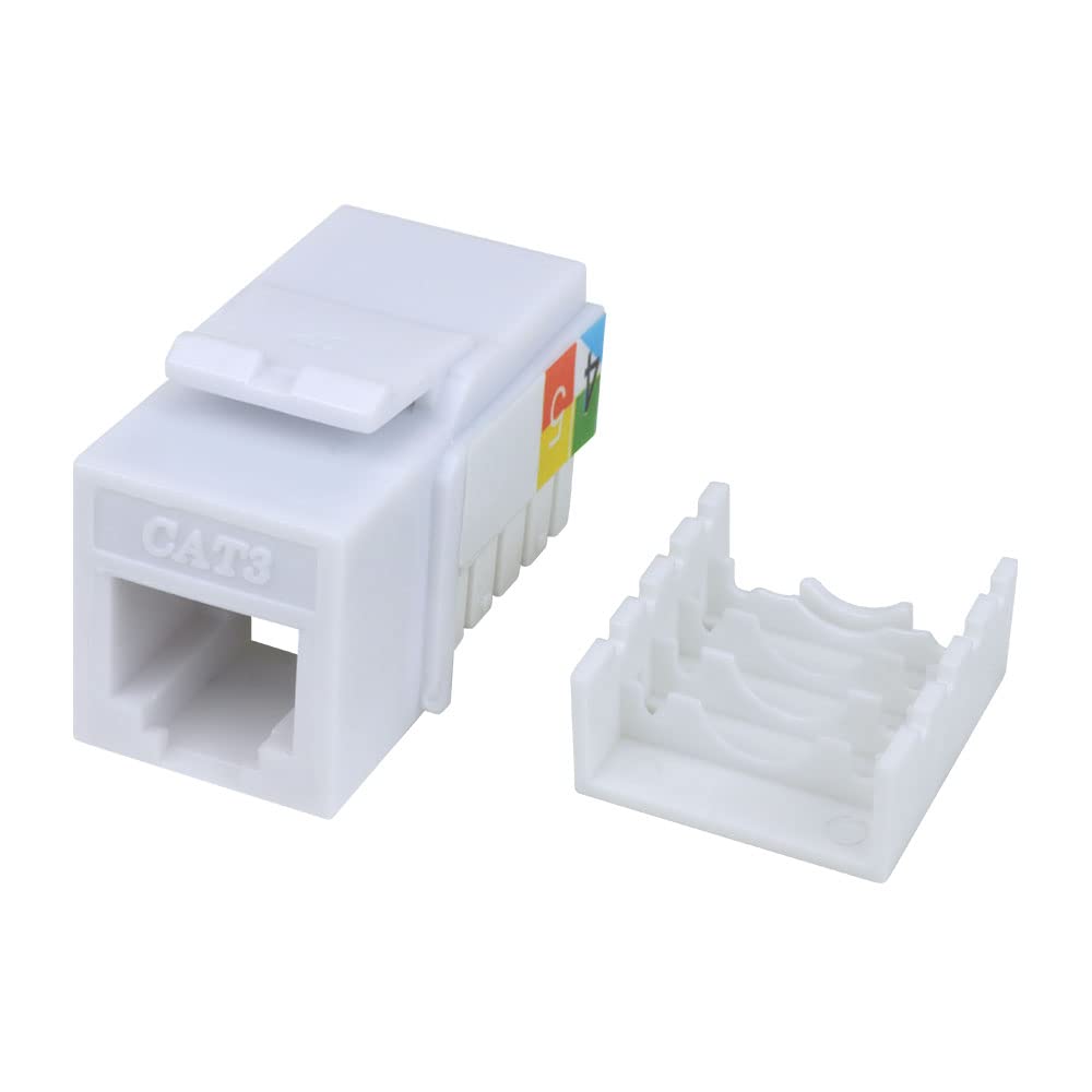 Cat3 Keystone Jack 6P4C, White, 10 Pack