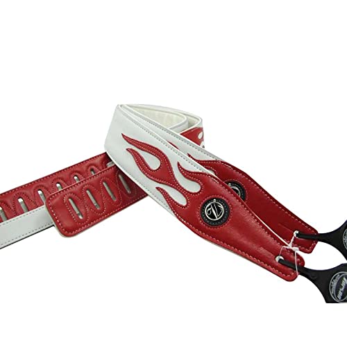 Yueko Personality Leather Red Flame Series Guitar Strap Strap For Guitar Bass Guitar Accessories (A5-Red Flame White)