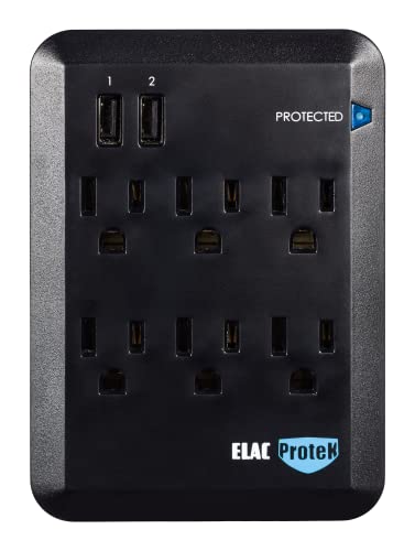 Elac Protek 6 Outlet Surge Protector/Power Conditioner With Dual Usb