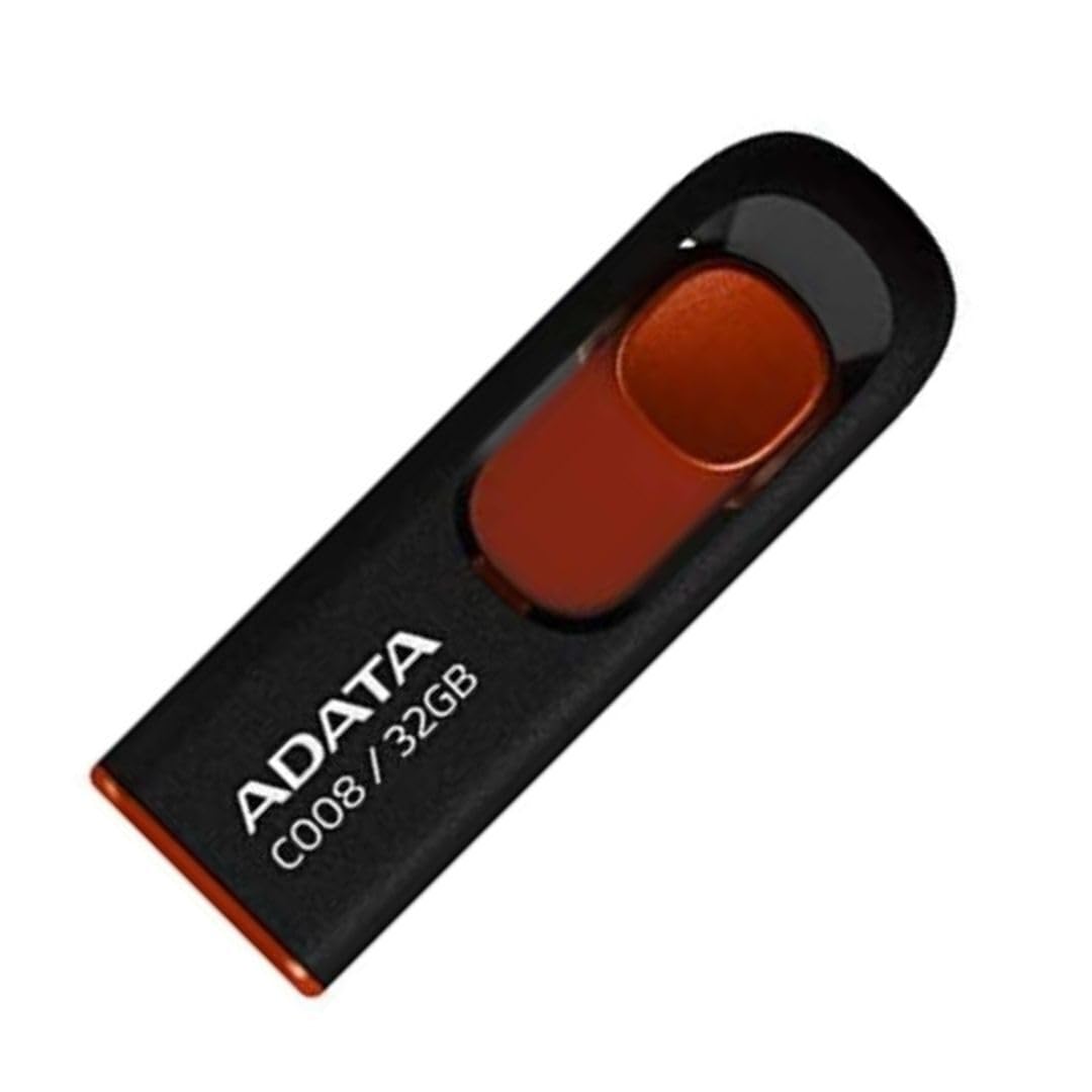 Adata C008 32Gb Usb 2.0 Retractable Capless Flash Drive, Black/Red (Ac008 32G Rkd)