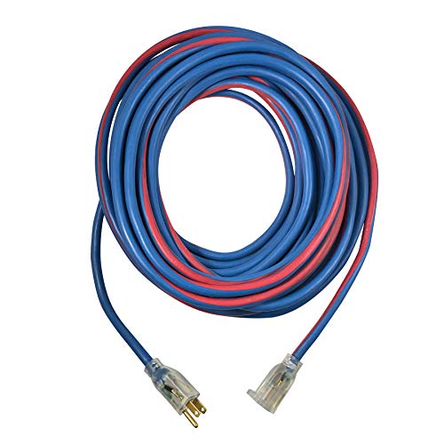 Us Wire 99025 12/3 25 Foot Sjeow Tpe Cold Weather Extension Cord Blue With Lighted Plug