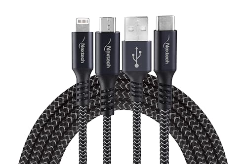 Nextech 3 In 1 Usb Fast Charging Cable | Type C, Lightning, Micro Usb Connectors | Fast Charging & Data Sync | Compatible With I