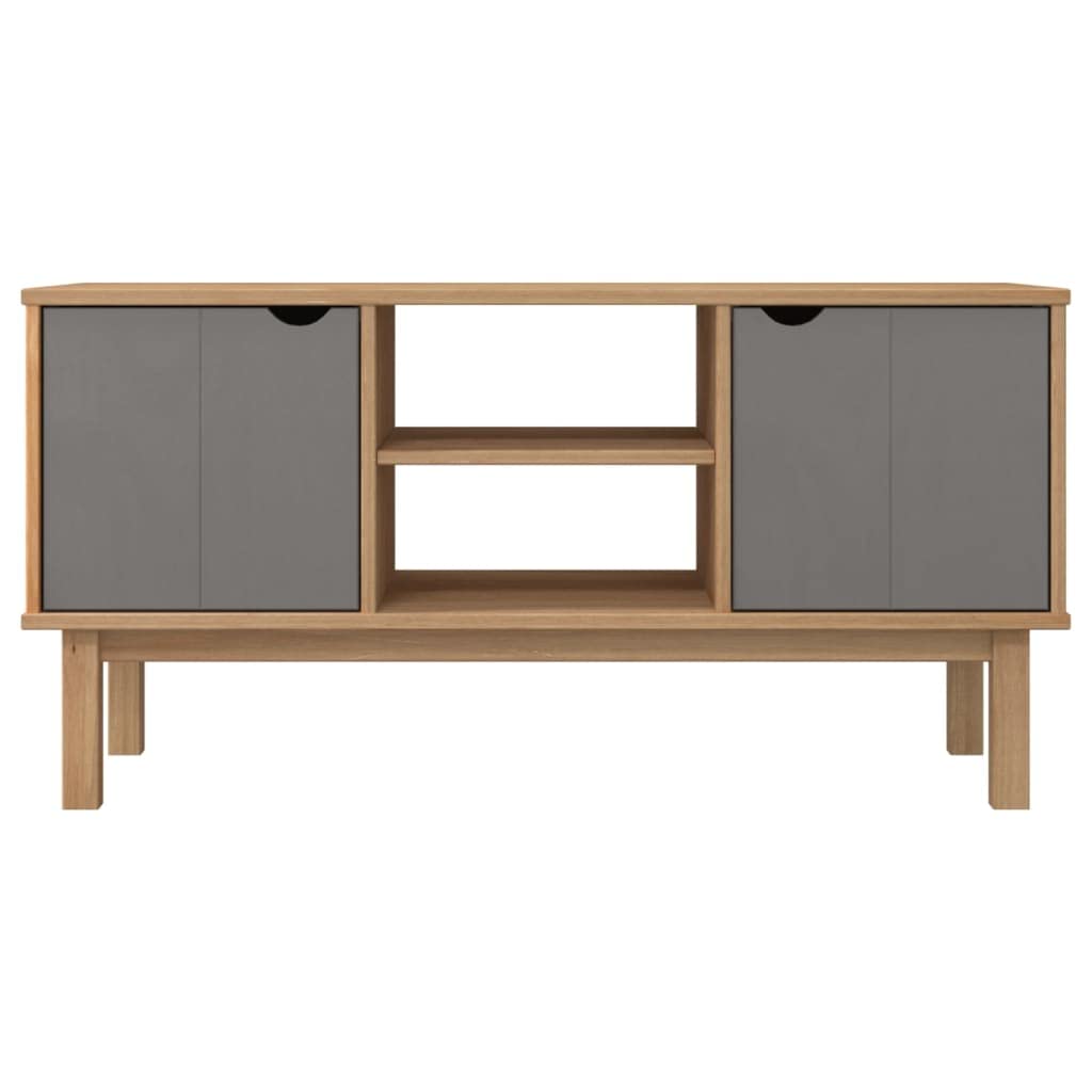 Vidaxl Otta Tv Stand, Gray Brown Scandinavian Design, Solid Pine Wood, 44.7''X16.9''X22.4'', With Storage Compartments, Easy Ass