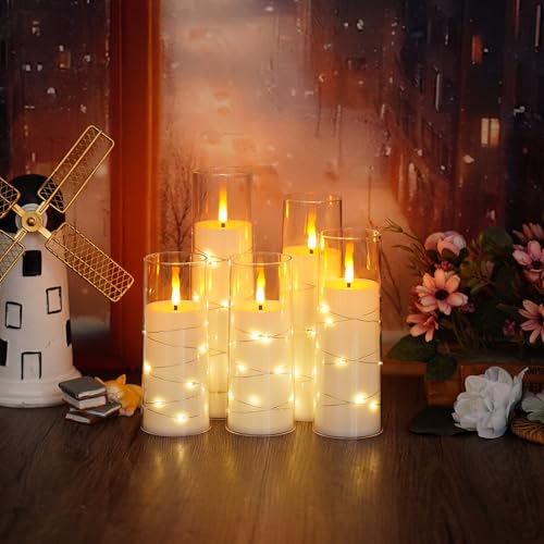 Kakoya Flameless Led Candles With Timer 5 Pc Flickering Flameless Candles For Romantic Ambiance And Home Decoration Stable Acryl