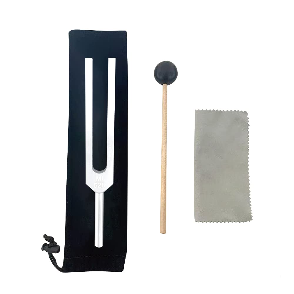 LeSage 528 hz Tuning Fork with Silicone Hammer Cleaning Cloth Violin/Guitar/Piano Tune Non-Magnetic Aluminum Alloy