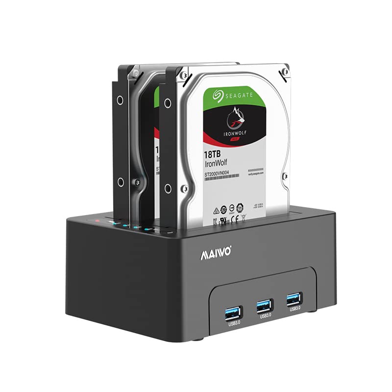 Maiwo Dual Bay Hard Drive Docking Station With Offline Clone For 2.5 3.5 Inch Sata Hdd Ssd, 3X Usb 3.0 Hub Extension, 44Tb Capacity, External Hard Drive Duplicator Cloner