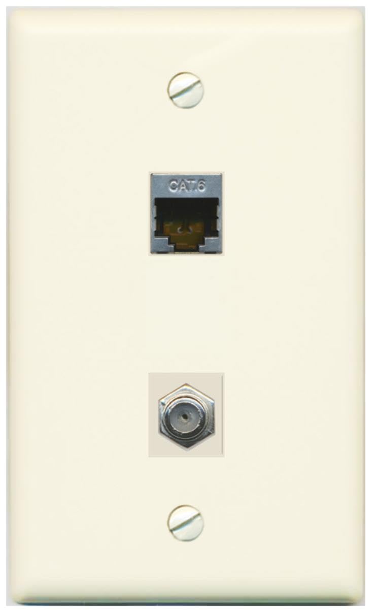 Riteav 1 Port Cat6 Shielded 1 Coax Wall Plate Flat Light Almond   Bracket Included