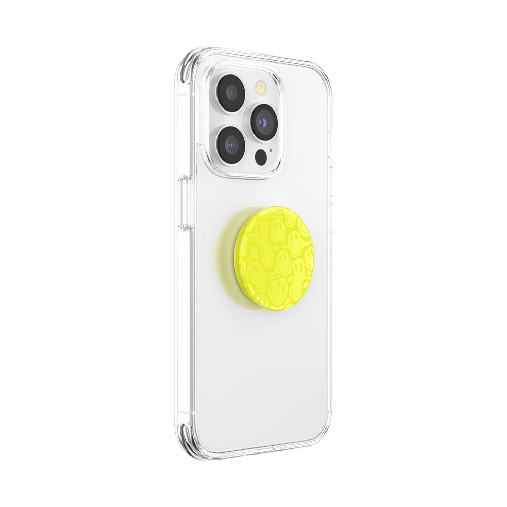 Popsockets Phone Grip With Expanding Kickstand   Neon Jolt Yellow Smiley Melt