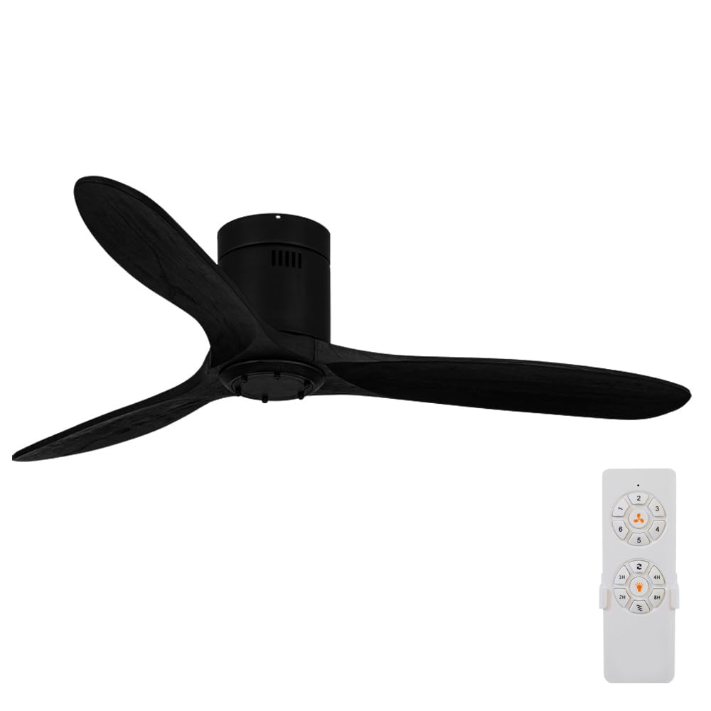 Neatfi 52 Nordic Ceiling Fan Without Light, 3 Solid Wood Blades, 6-Speed, Flush Mount Indoor Ceiling Fan No Light with Remote fo