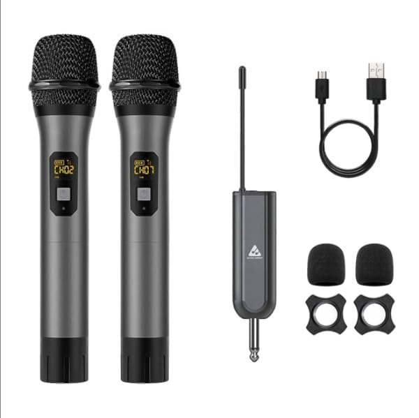 Audio Array AmW12 Uhf Dual Wireless Premium Metal Microphones | 4+ Hours Receiver Battery Backup | Range Up To 60M | Karaoke Si
