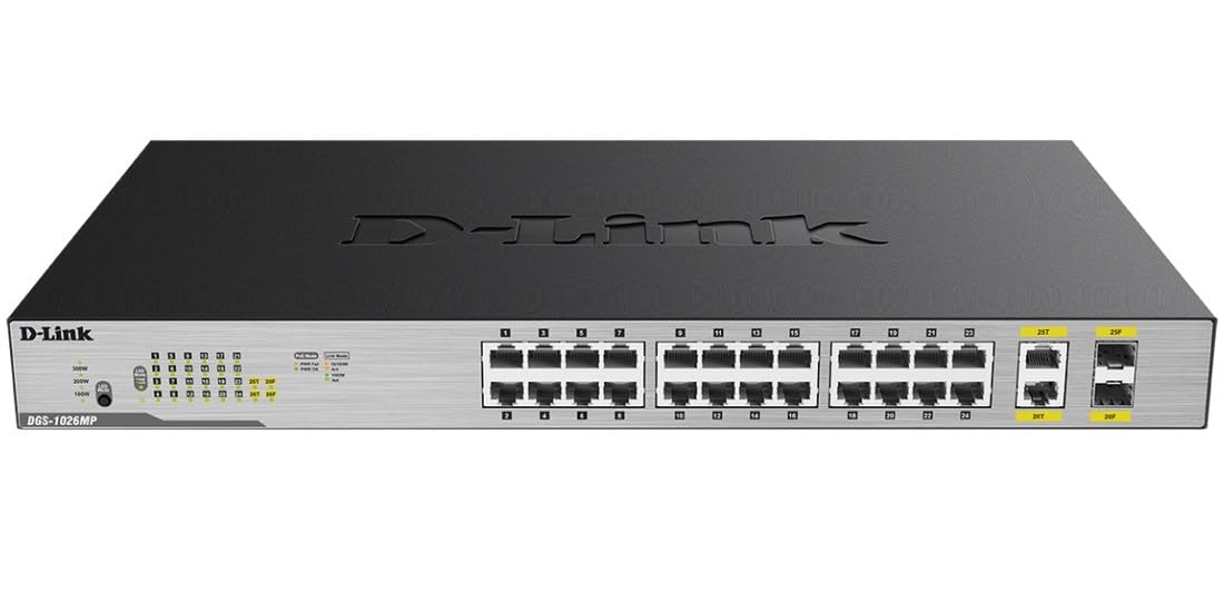 D-Link Ethernet Switch, 26 Port Poe Gigabit Unmanaged Rack-Mount Networking 24 X Poe (370 Watt), 2 X Gigabit Combo Ports (Dgs-10