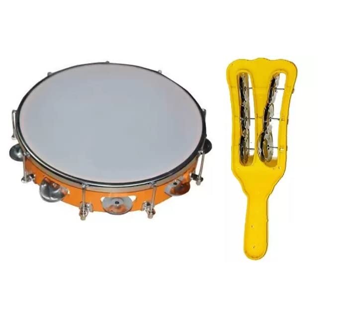 8 Dafli/Tambourine with Three Line Plastic Hand Taal/Hand Kartal