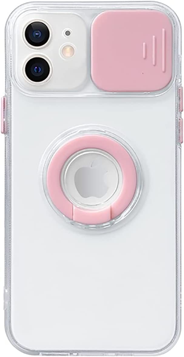 Caseative Candy Color Ring Holder Slide Lens Camera Cover Protection Clear Soft Compatible With Iphone Case (Pink,Iphone 14 Plus