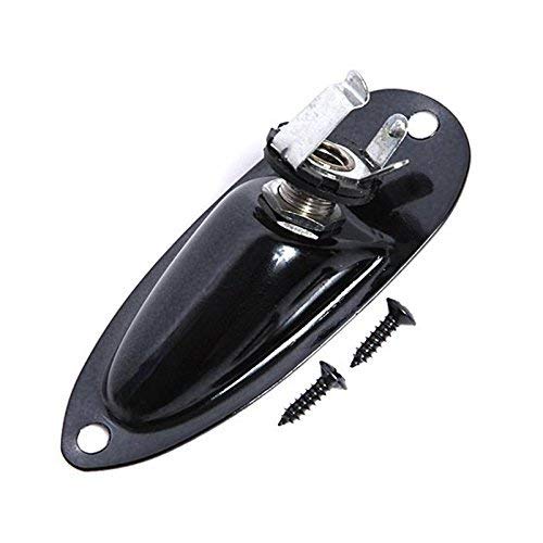 Musiclily Boat Style 1/4 Loaded Guitar Output Mono Jack Plug Socket Plate For Fender Strat Stratocater Electric Guitar, Black(Pa