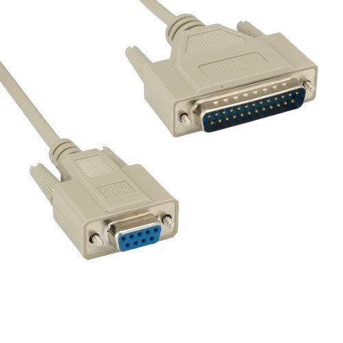 Kentek 25 Feet Ft Db9 Female To Db25 Male Null Modem Serial Printer Cable Adapter Cord 28 Awg F/M Molded D Sub Rs 232 Crossover