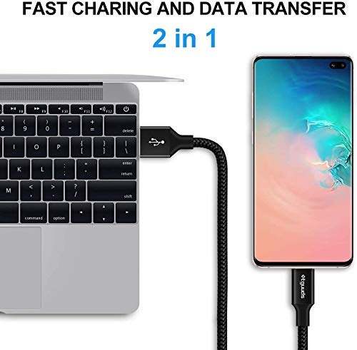 etguuds USB C Cable 3A Fast Charging USB A to Type C Nylon Braided Black 4ft (2-Pack)