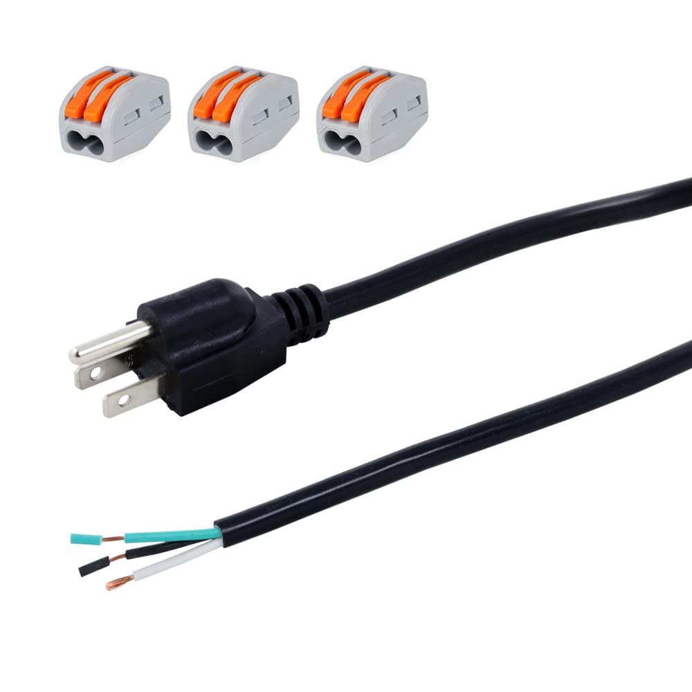Power Cord Pigtail 3 Prong 18Awg Open Wiring End Heavy Duty Sjt Replacement Power Cord 6 Foot Cable Nema 5 15P Male Wall Plug, P