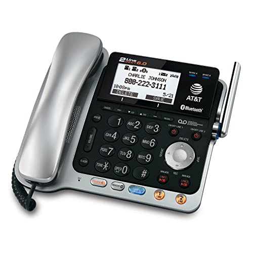 At&T Tl86109 Dect 6.0 2-Line Expandable Corded/Cordless Phone With Bluetooth Connect To Cell, Answering System And Base Speakerp