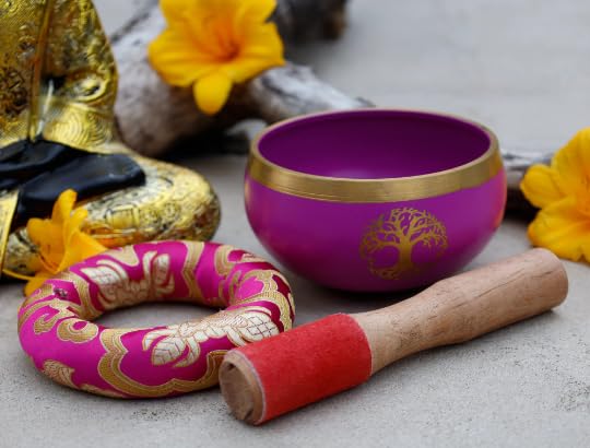 Tree Of Life Singing Bowl Complete Set ~ For Meditation, Yoga, Spiritual Healing And Mindfulness (Pink)