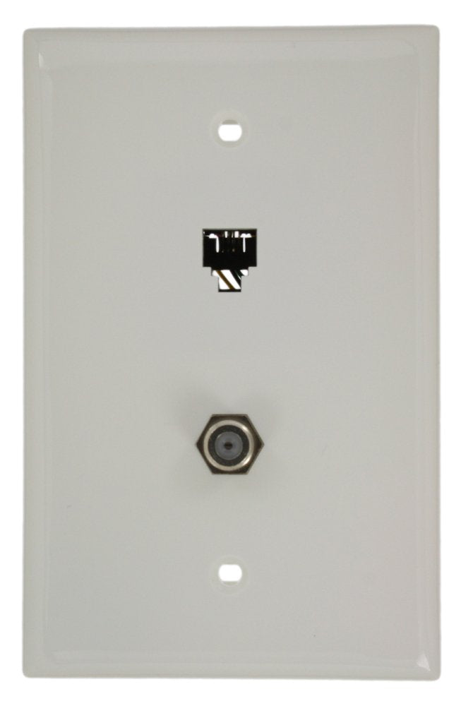 Leviton Midsize Telephone/Video Wall Jack, 6P4C X F, 40539-CMW, White