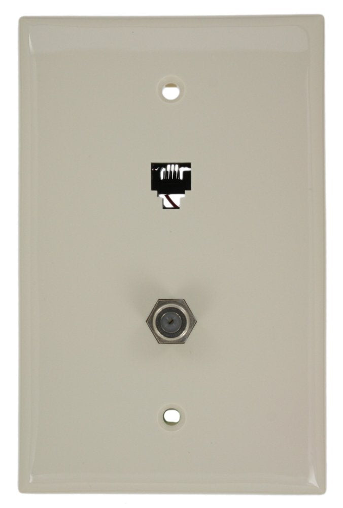 Leviton Midsize Telephone/Video Wall Jack, 6P4C X F, 40539-CMT, Light Almond