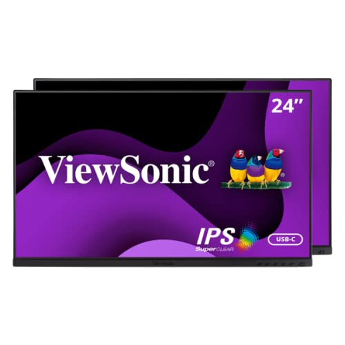 Viewsonic Vg2455_56A_H2 24 Inch Dual Pack Head Only 1080P Ips Monitors With Usb 3.2 Type C With 90W Power Delivery, Docking Buil