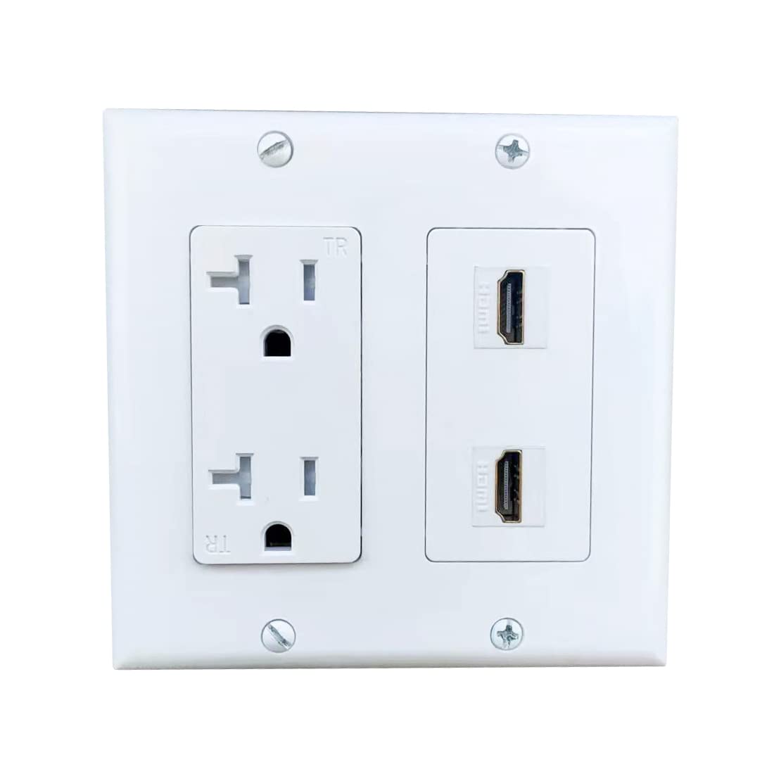 Bupldet 2 Gang Power Outlet With 2 Port Hdmi Wall Plate   20Amp Electrical Wall Outlet And 4K Hdmi Keystone Jack Cover Plate For