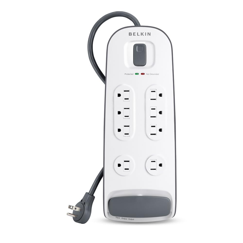 Belkin 8 Outlet Surge Protector with Telephone Protection, 6ft Cord, White
