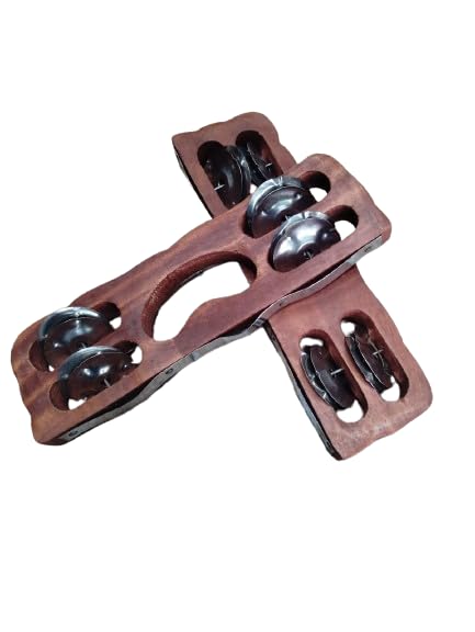 New 1 Pair Wooden Khartal/Hand tambourine/jhall/jheeka with Steel jingles Puja kirtan Religious Hindu Banaras