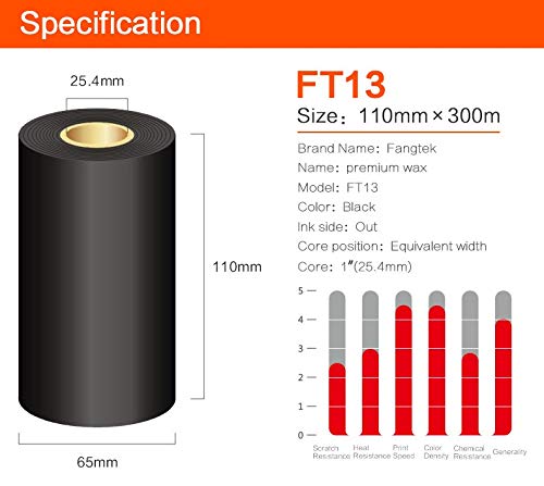 4.33'' X 984' (110Mm X 300M) Thermal Transfer Wax Resin Ribbon For Label Tag Barcode Printing For Zebra,Tec,Datamax,Etc.