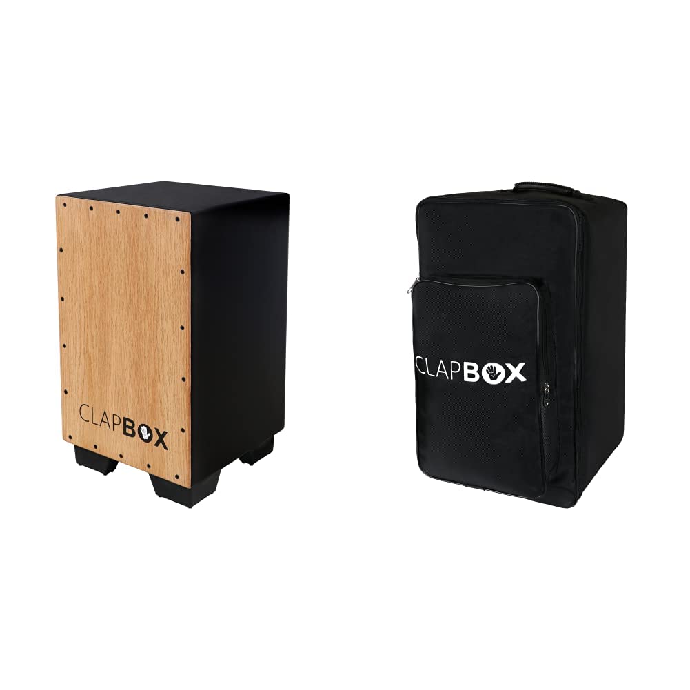 Clapbox Cajon CB11 Black, Oak Wood (H:50 W:30 L:30)  3 Internal Snares + Clapbox Cajon Bag with Carry Handle and Shoulder Stra