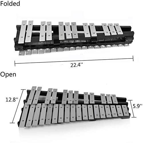 Ennbom 30 Notes Foldable Glockenspiel Xylophone Vibraphone Percussion Instrument (Black Frame, 4 Mallets)