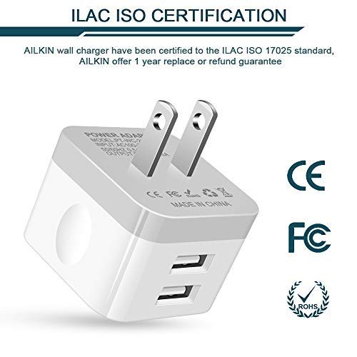 2Pack Usb Wall Charger Plug, Ailkin 2.4A Dual Port Usb Adapter Power Cube Fast Charging Station Box Base For Iphone 17 16 15 14