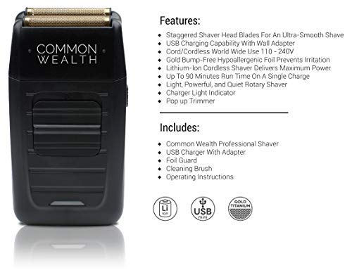 Common Wealth Professional Shaver Cordless Hypoallergenic Bump Free Gold Pro Foil Barber Finishing Shaper Trimmer Tool Cwps26 Fo