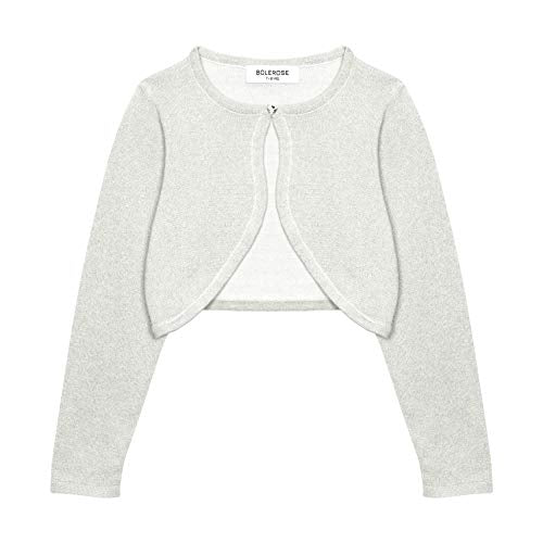 Bolerose Girls Long Sleeve Sparkle Cardigan Childrens Kids Bolero Shrug (Silver, 11 12 Yrs)
