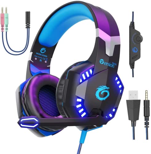 Versiontech. G2000 Gaming Headset For Ps5 Ps4 Xbox One Controller,Bass Surround Noise Cancelling Mic, Over Ear Headphones With L