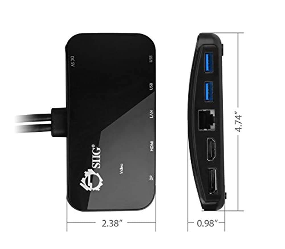 Siig Mini Dp Video Dock With Usb 3.0 Lan Hub (Black)   Mini Displayport To Hdmi Or Displayport, 2 Port Usb Hub With 1 Gigabit Et