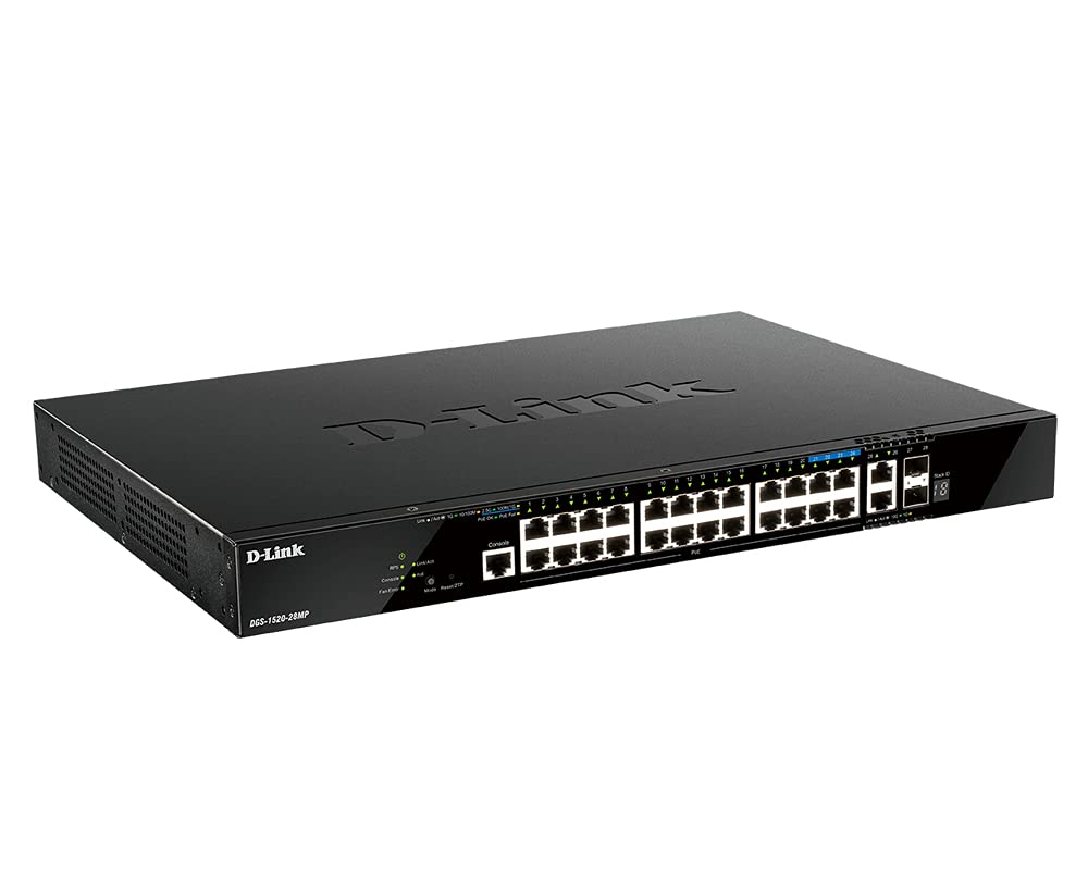 D Link 28 Port Poe Switch, Gigabit Ethernet Layer 3 Stackable Smart Managed, 20X Poe (370 Watt), 4X 2.5Gbase T Poe, 2X 10Gbase T