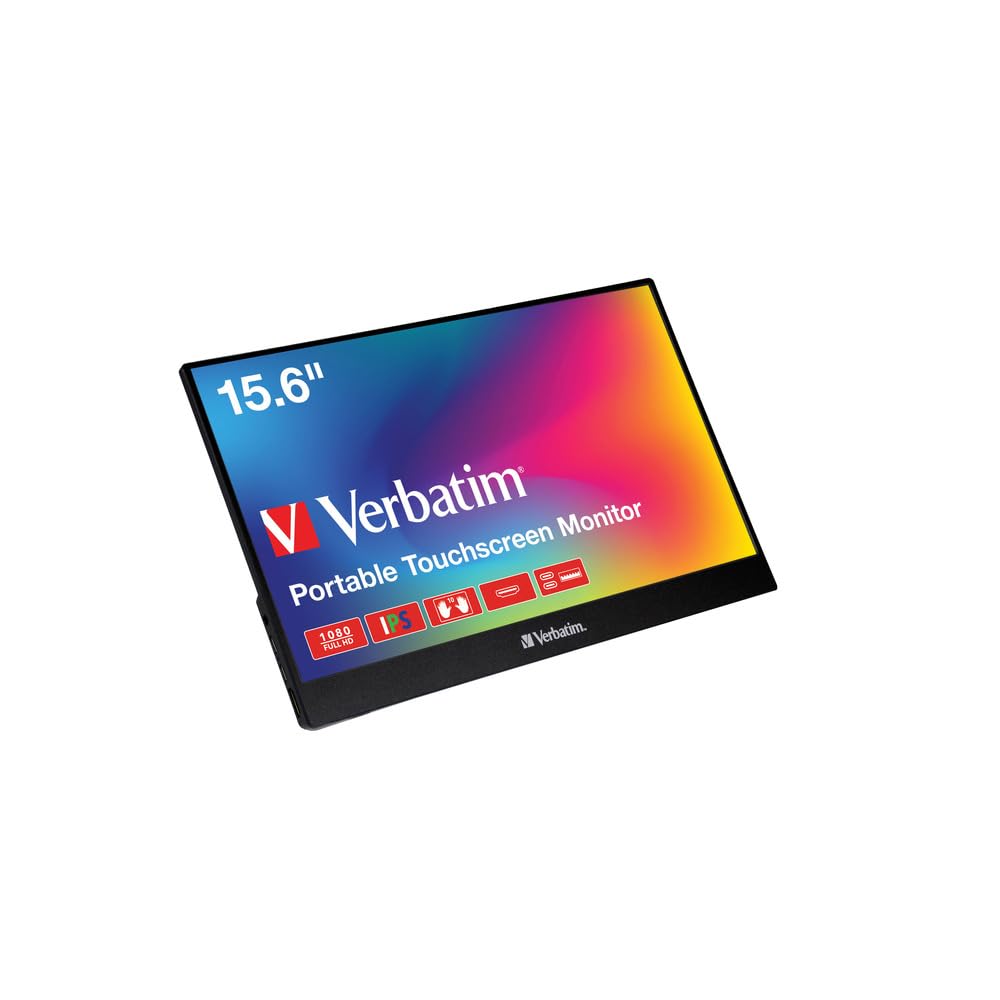Verbatim Portable Touchscreen Monitor 15.6 USB-C HDMI Full HD 1080p IPS Display with Metal Housing and Adjustable Kick Stand for