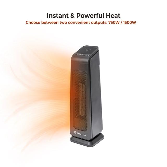 Comfort Zone Space Heaters For Indoor Use, 23 Inch, Remote Control, Thermostat,12H Timer, 4 Modes, 50 Degree Oscillation, Portab