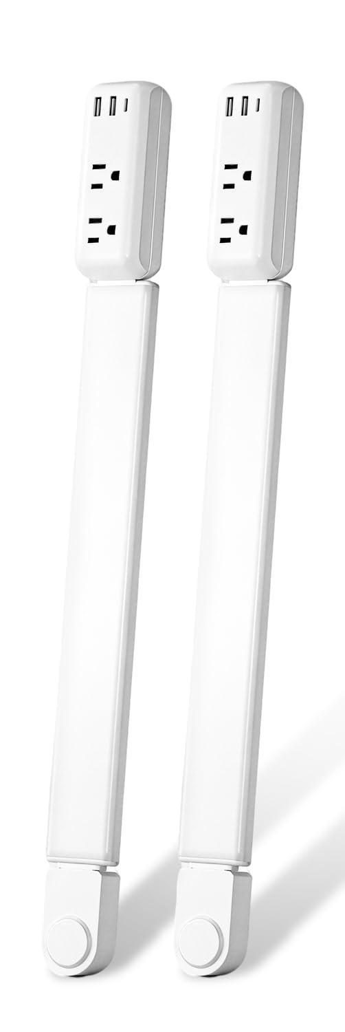Gbchais Electrical Outlet Extender Stick 2 Pack with USB-A & USB-C, 2 AC Outlets, Adjustable 22-34 Plug Extender, 180 Rotating W