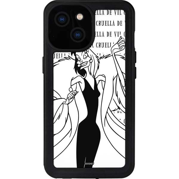 Skinit Waterproof Phone Case For Iphone 13 Mini   Officially Licensed Disney Cruella De Vil Black And White Design