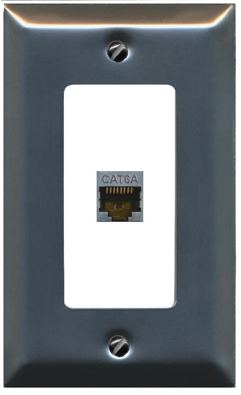 Riteav Cat 6A 1 Port Shielded Cat6A Wall Plate 1 Gang Decorative   1 Gang [Stainless/White]