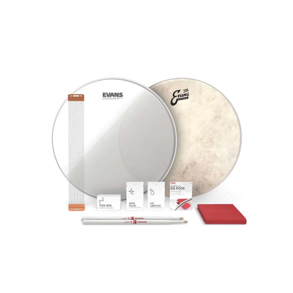 Evans Calftone Snare Drum Tune Up Kit   Includes Calftone Drum Head, Clear Resonant Snare Drumhead, Snare Wire, Eq Pods, Lug Lub