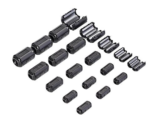 20 Pcs Snap On Ferrite Core Cord Ring Rfi Emi Noise Filter Suppressor Cable Clip For 3.5Mm/5Mm/7Mm/9Mm/13Mm Diameter Cable, Blac